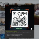 an iOS screen showing how the Fuse app connects wirelessly to Camtasia with a QR code
