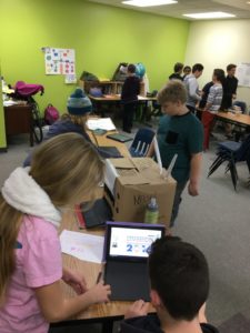 Students working in a classroom.