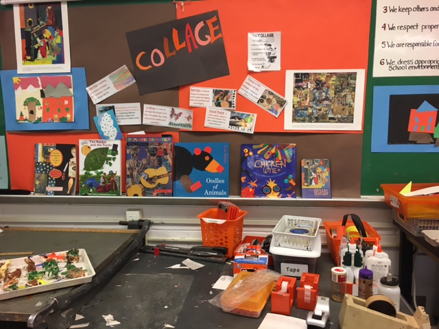 McReynolds' collage station, complete with models, direction and inspiration.
