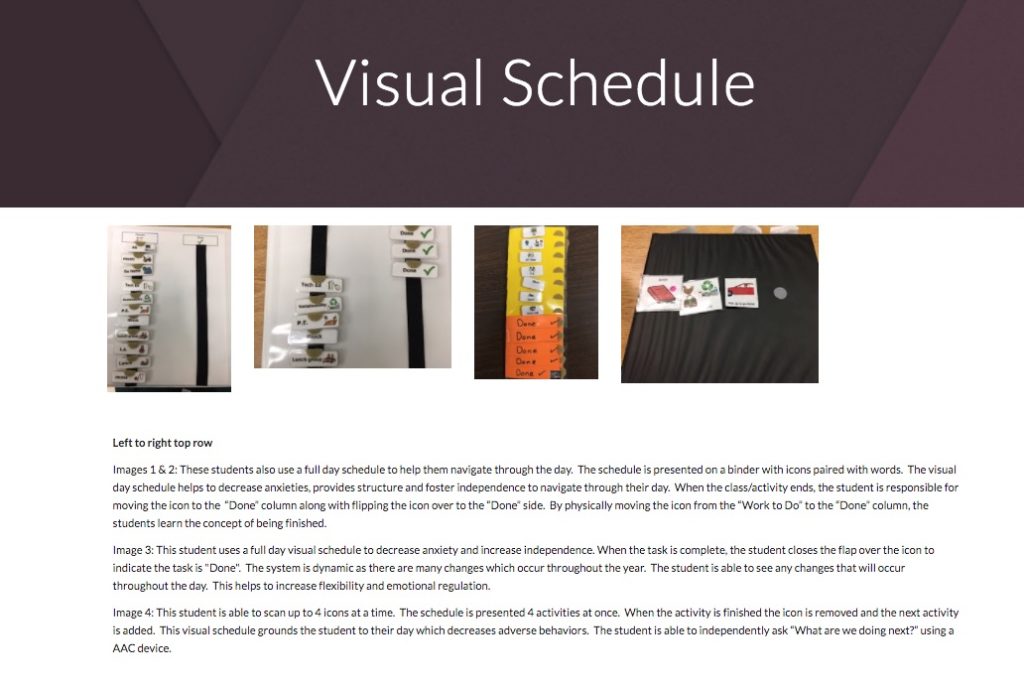 visual schedules great action research