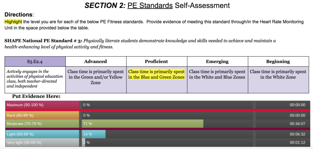 Personalizing PE: Screen shot of a self-assessment.