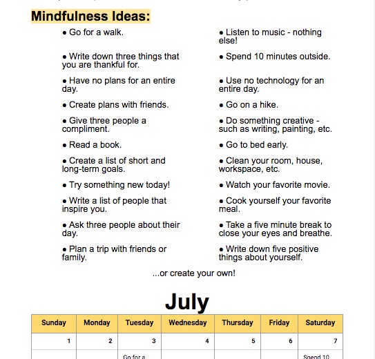 resources for building community: the mindfulness calendar