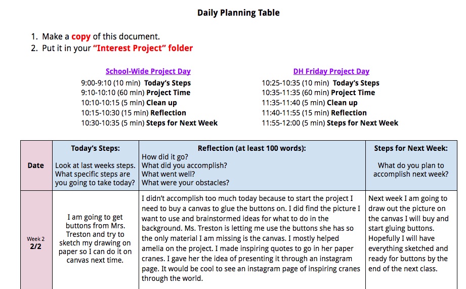Julia's planning document