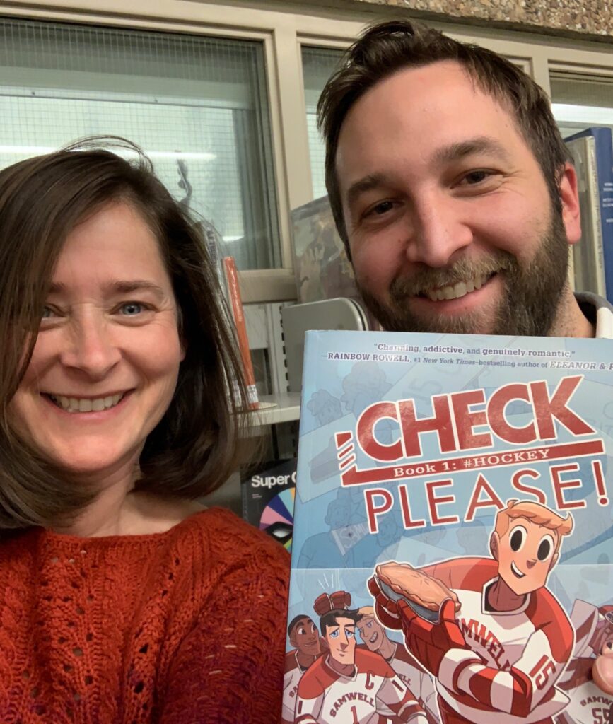 Jeanie Phillips (l) and Peter Langella, along with "Check Please! Book 1: #Hockey"