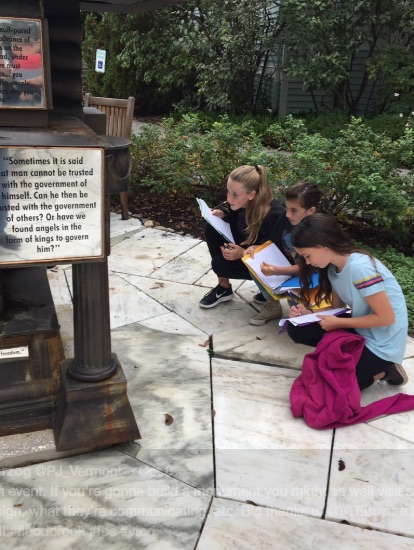 Flood Brook monument with students