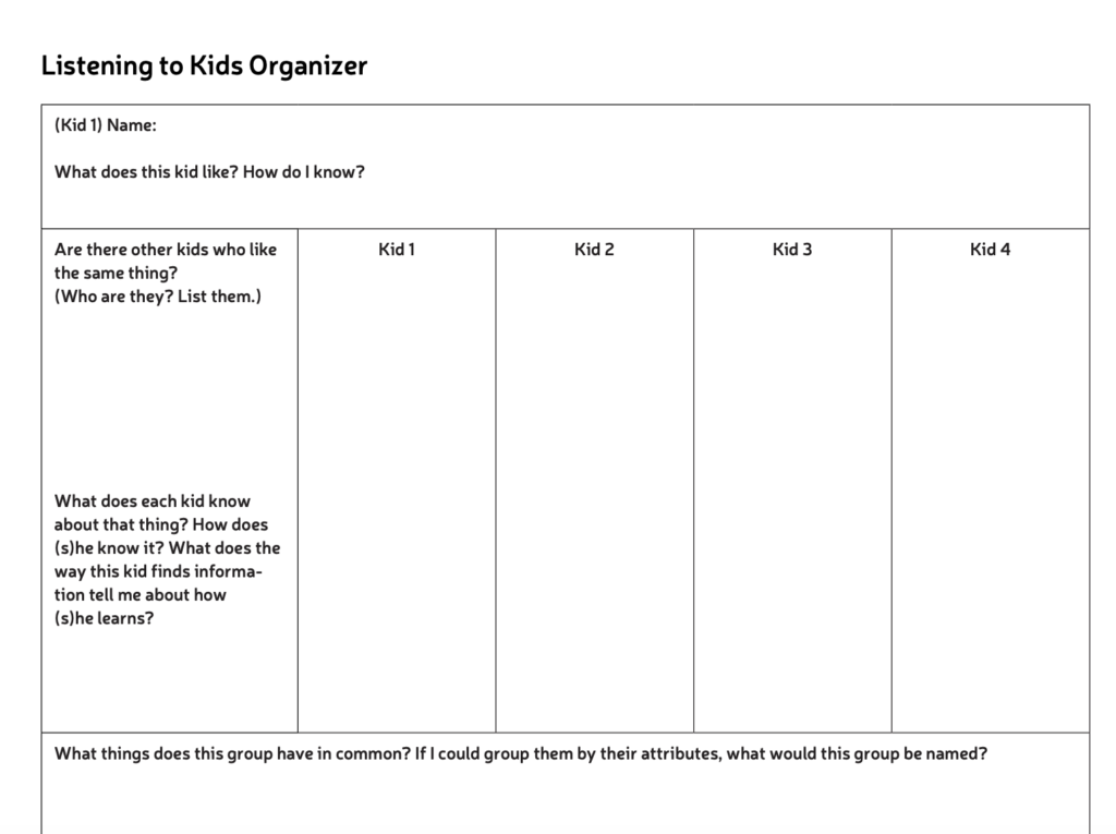 Listening to Kids Organizer, for Kathleen Brinegar interview