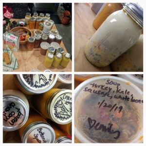 Photo collage of Mason jars of a variety of soups.