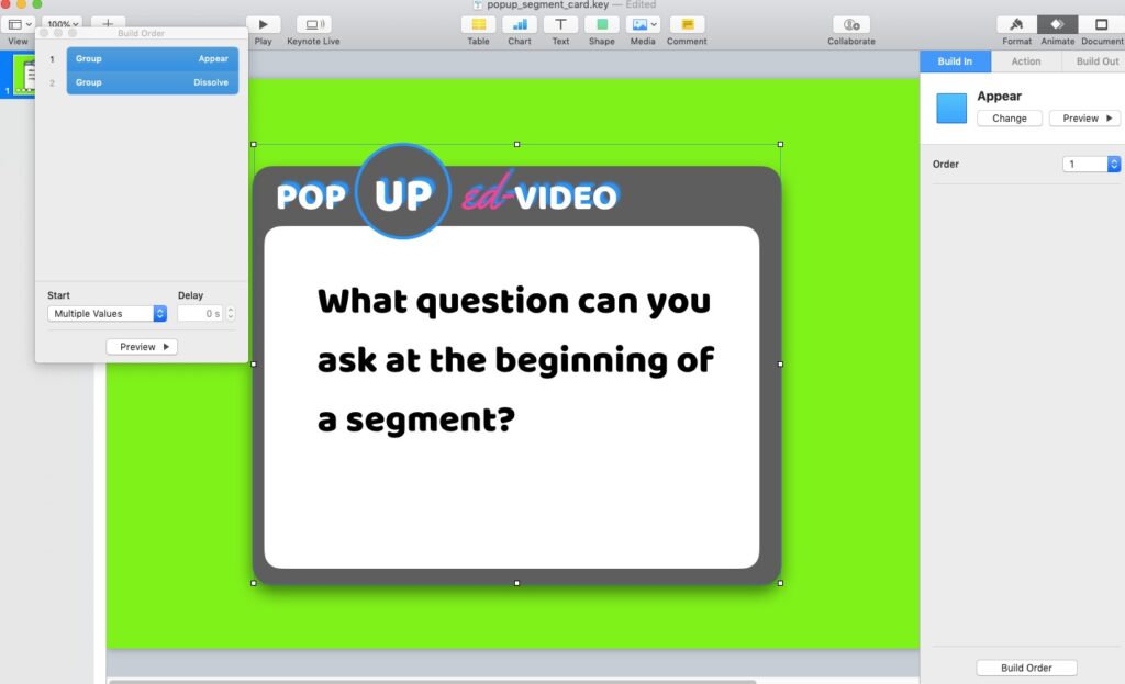 Pop Up Video default screen for Chapter Segment creator