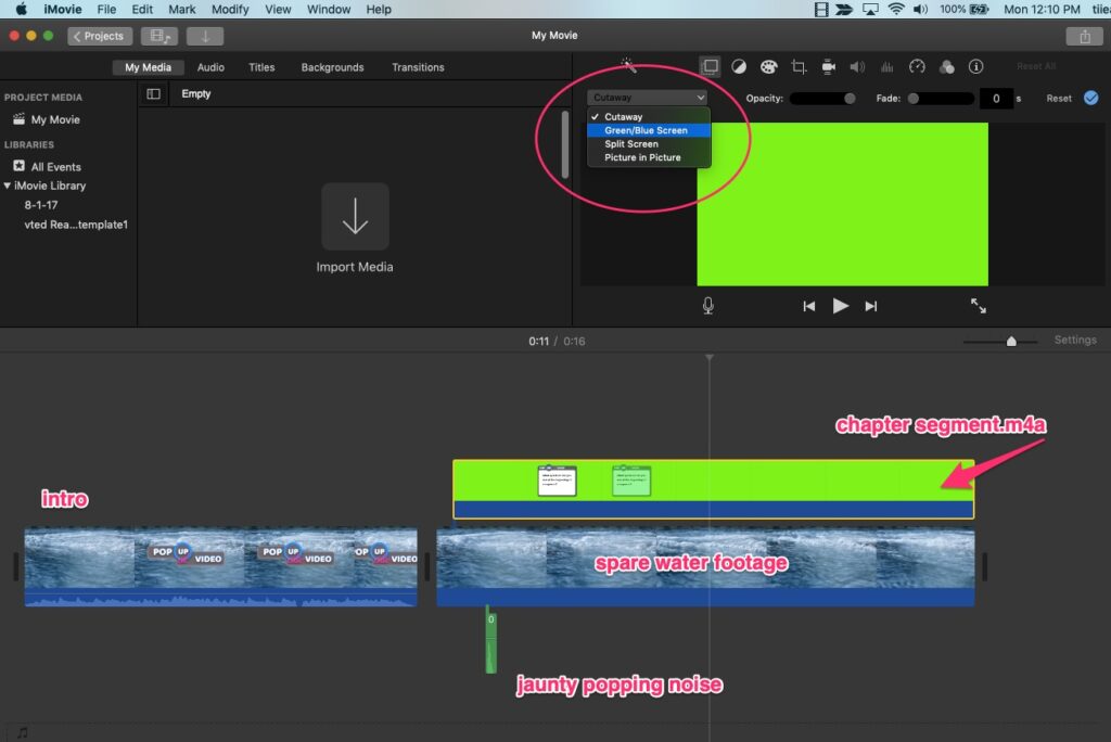 Pop Up eduvideo: make a chapter segment in iMovie