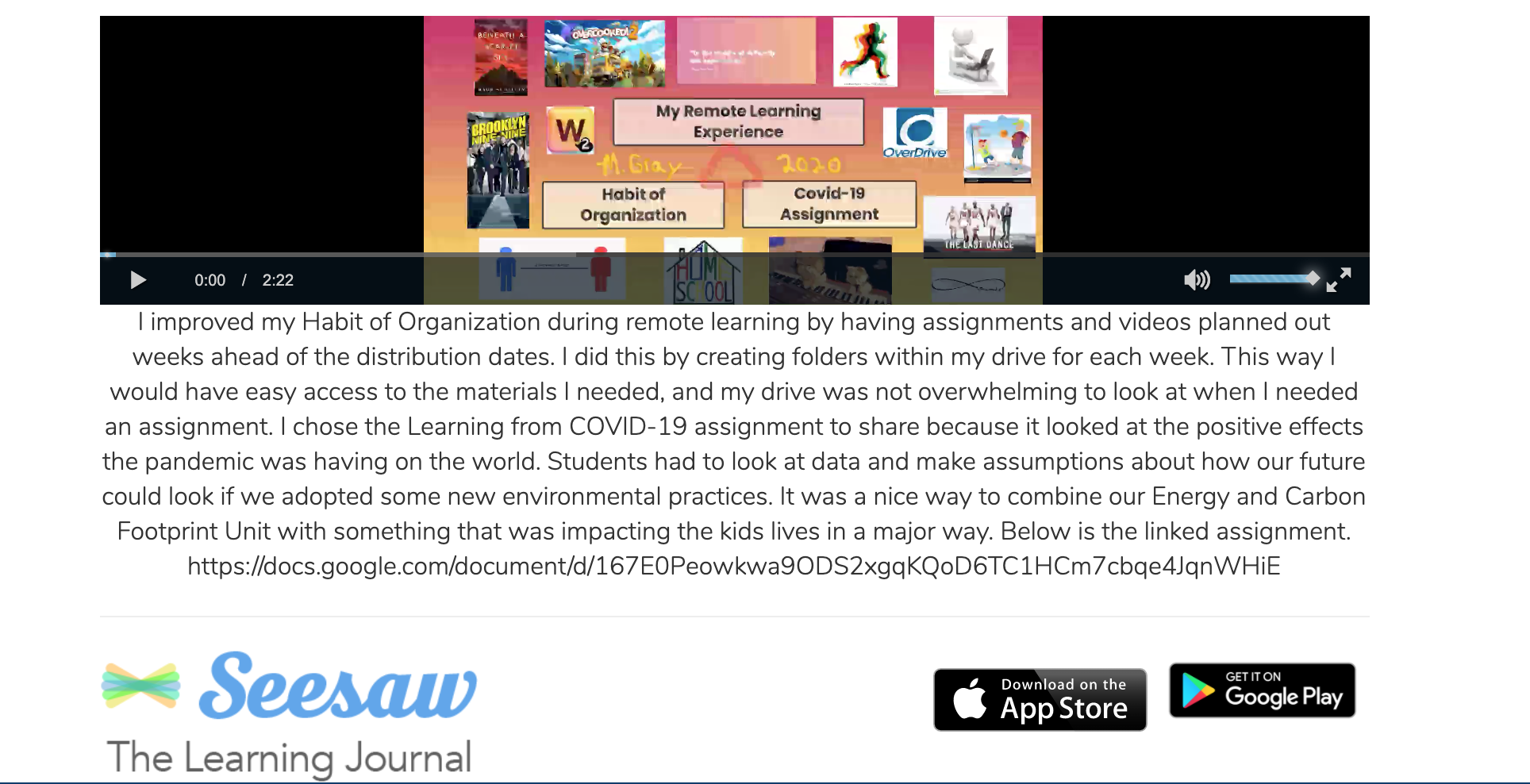 Screen shot of a page with photos that represent one teacher's reflections.