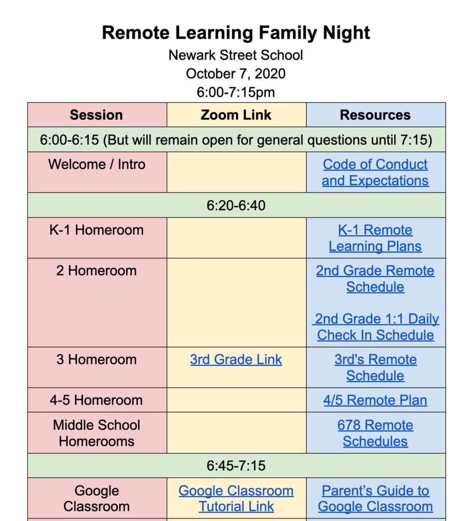 virtual parent night