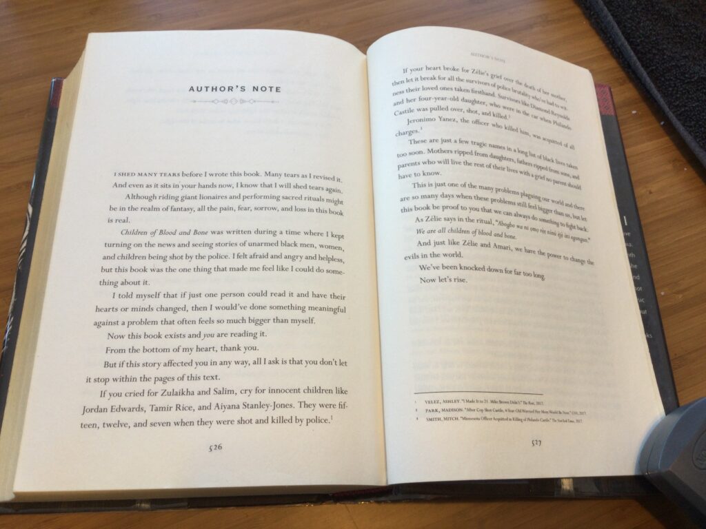 Children of Blood and Bone by Tomi Adeyemi Author's Note