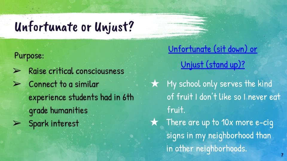 Unfortunate or Unjust? 6th grade lesson plan