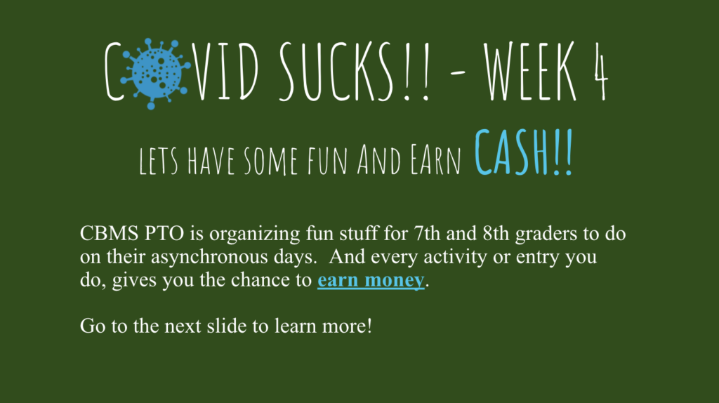 Screen shot of a PTO slideshow engaging students in fun